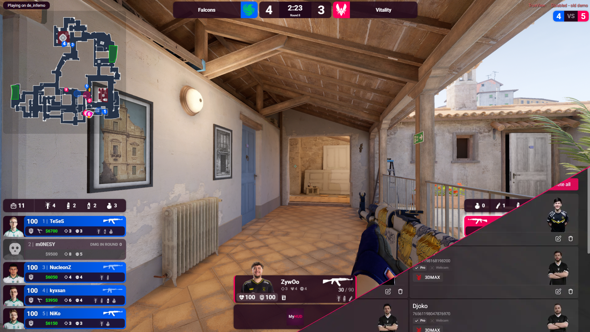 MyHUD custom CS2 HUD overlay on a Counter-Strike 2 broadcast